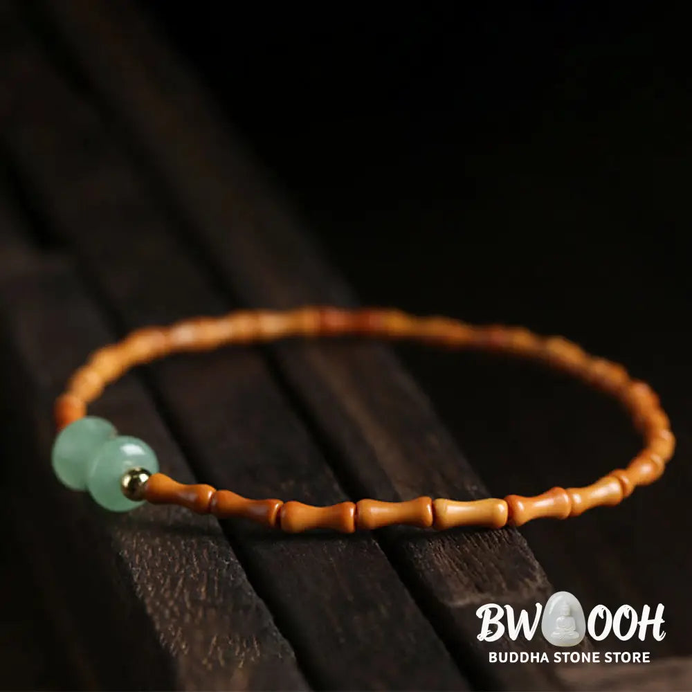 Buddha Stones Natural Olive Pit Green Aventurine Bamboo Pattern Luck Bracelet - BWOOOH - Olive Pit&amp;Green