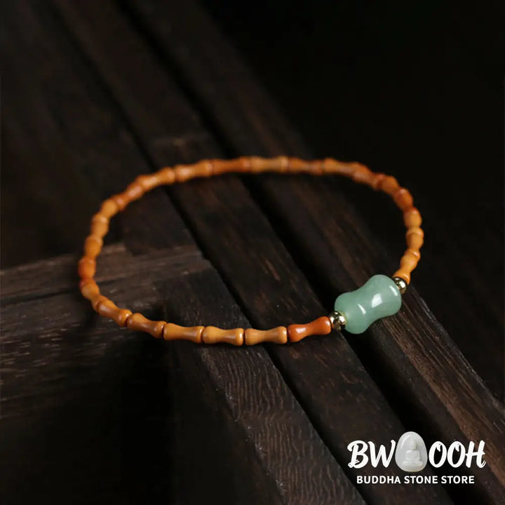 Buddha Stones Natural Olive Pit Green Aventurine Bamboo Pattern Luck Bracelet - BWOOOH - Olive Pit&amp;Green
