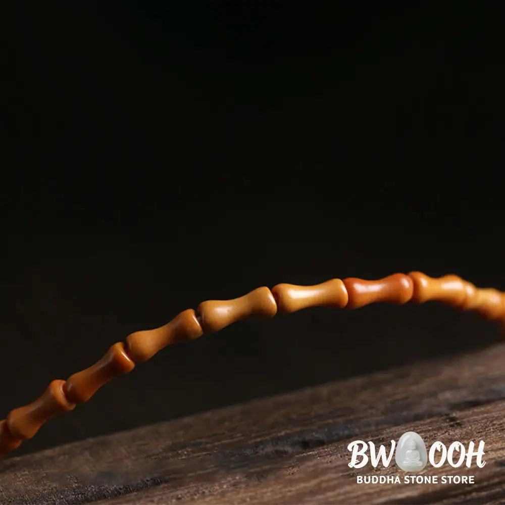 Buddha Stones Natural Olive Pit Green Aventurine Bamboo Pattern Luck Bracelet - BWOOOH - Olive Pit&amp;Green