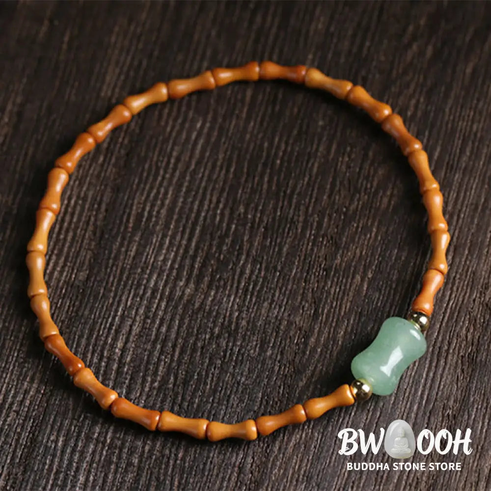 Buddha Stones Natural Olive Pit Green Aventurine Bamboo Pattern Luck Bracelet - BWOOOH - Olive Pit&amp;Green