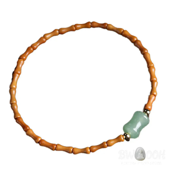 Buddha Stones Natural Olive Pit Green Aventurine Bamboo Pattern Luck Bracelet - BWOOOH - Olive Pit&amp;Green
