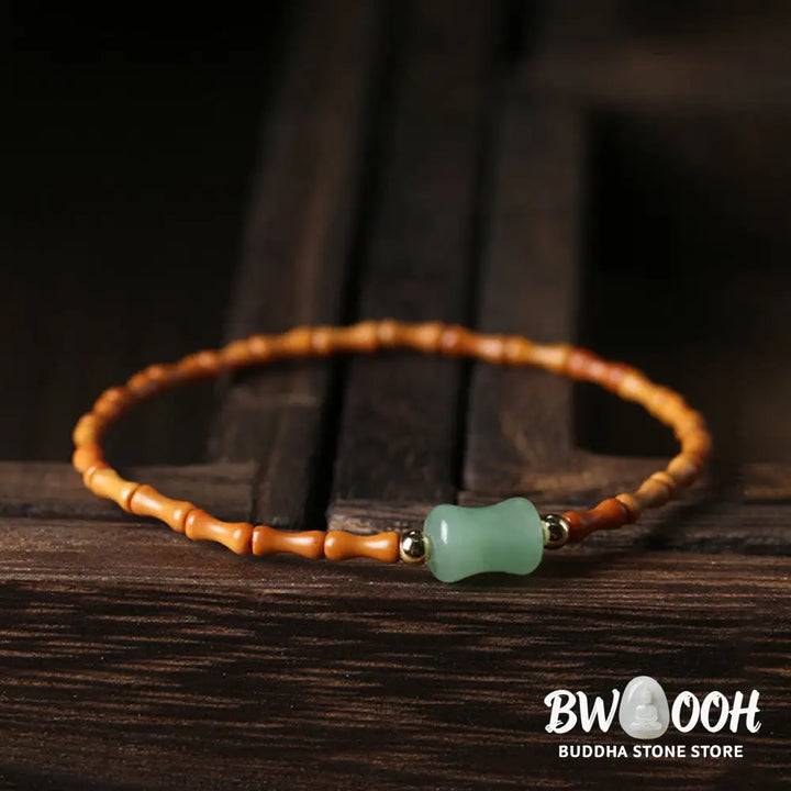 Buddha Stones Natural Olive Pit Green Aventurine Bamboo Pattern Luck Bracelet - BWOOOH - Olive Pit&amp;Green