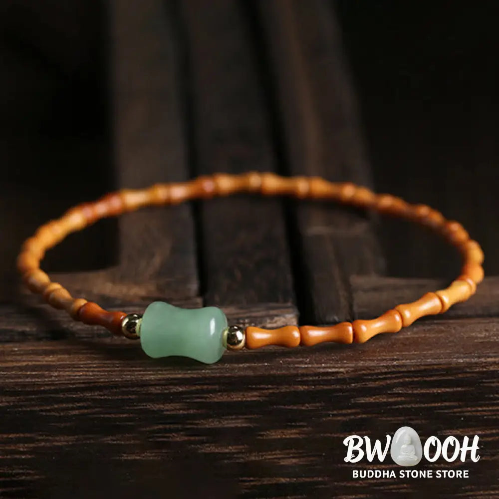 Buddha Stones Natural Olive Pit Green Aventurine Bamboo Pattern Luck Bracelet - BWOOOH - Olive Pit&amp;Green