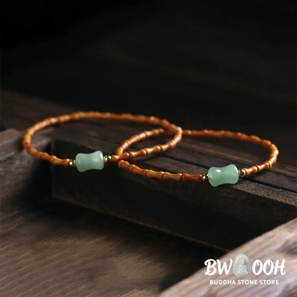 Buddha Stones Natural Olive Pit Green Aventurine Bamboo Pattern Luck Bracelet - BWOOOH - Olive Pit&amp;Green