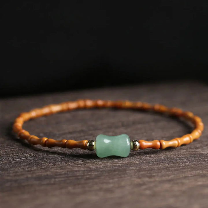 BWOOOH Natural Olive Pit Green Aventurine Bamboo Pattern Luck Bracelet - BWOOOH - Olive Pit&amp;Green