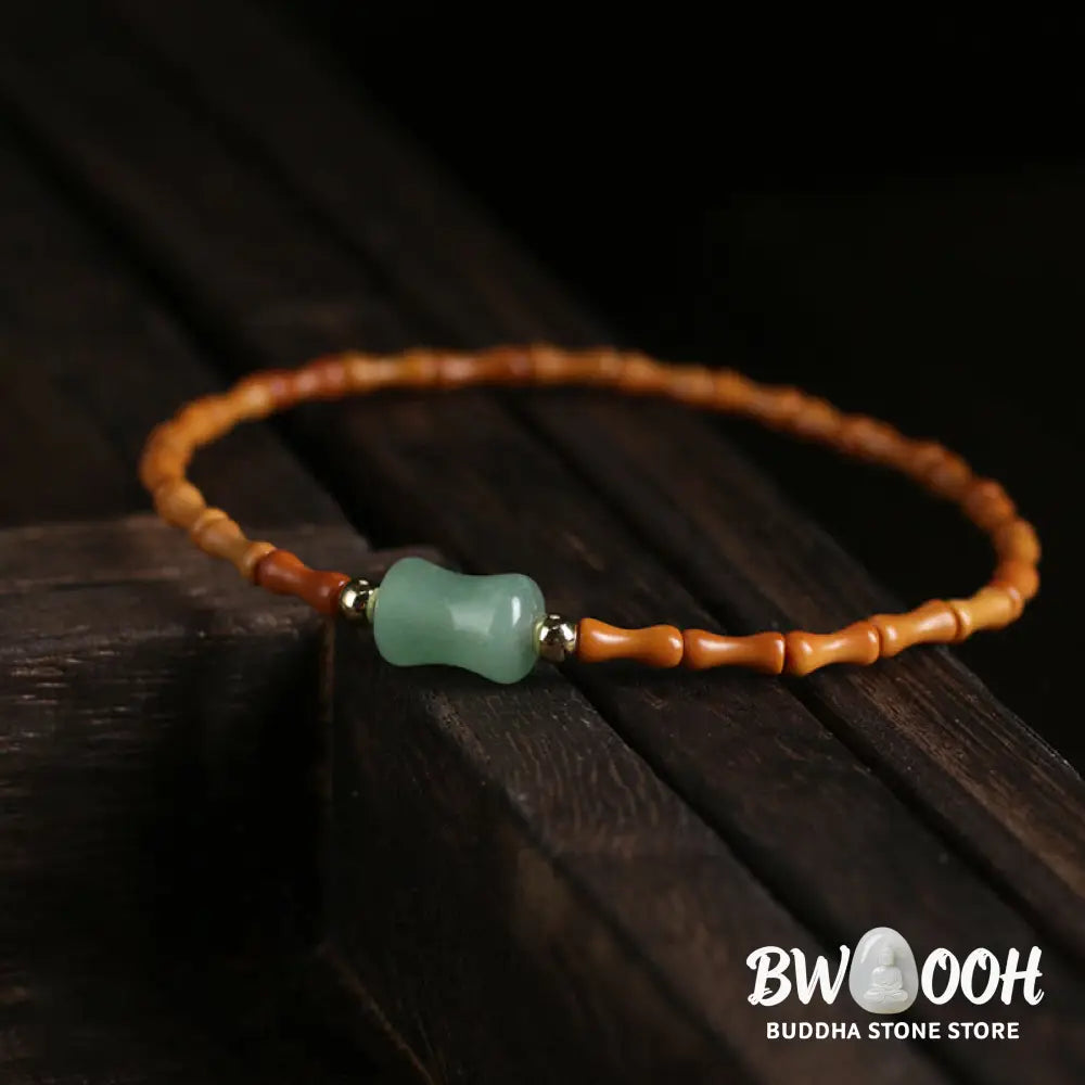 Buddha Stones Natural Olive Pit Green Aventurine Bamboo Pattern Luck Bracelet - BWOOOH - Olive Pit&Green