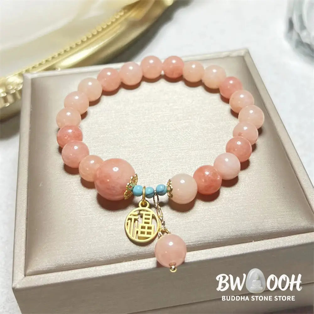 Buddha Stones Natural Orange Stone Turquoise Fu Character Charm Luck Fortune Bracelet - BWOOOH - Natural Stone(Wrist