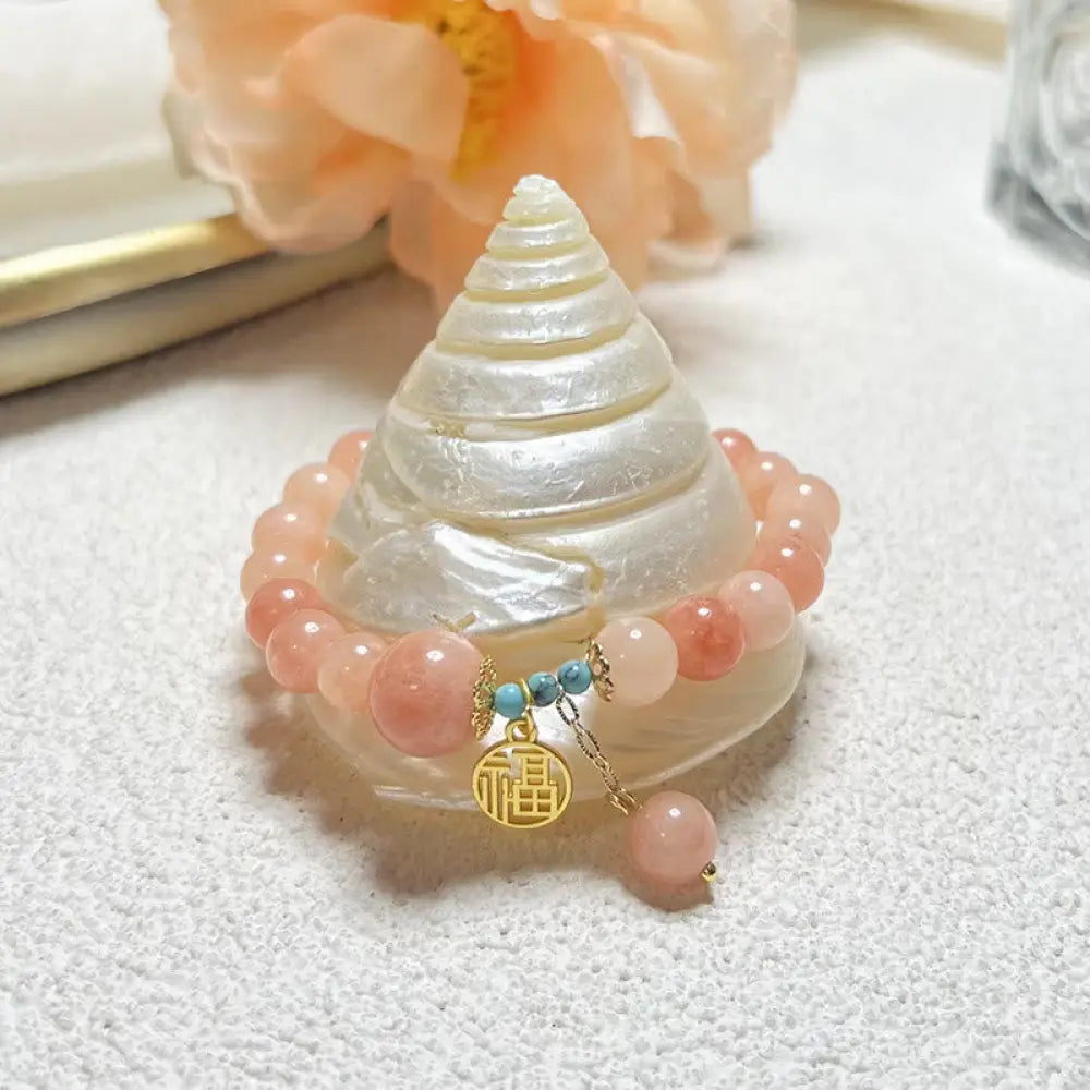 BWOOOH Natural Orange Stone Turquoise Fu Character Charm Luck Fortune Bracelet — Turquoise crystal healing bracelet for sp...