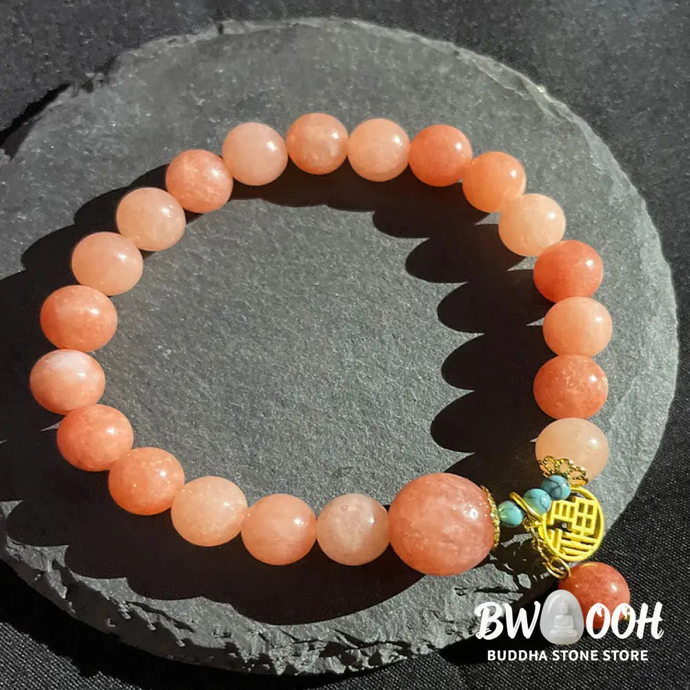 Buddha Stones Natural Orange Stone Turquoise Fu Character Charm Luck Fortune Bracelet - BWOOOH - Natural Stone(Wrist