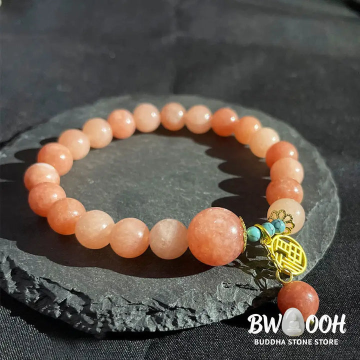 Buddha Stones Natural Orange Stone Turquoise Fu Character Charm Luck Fortune Bracelet - BWOOOH - Natural Stone(Wrist