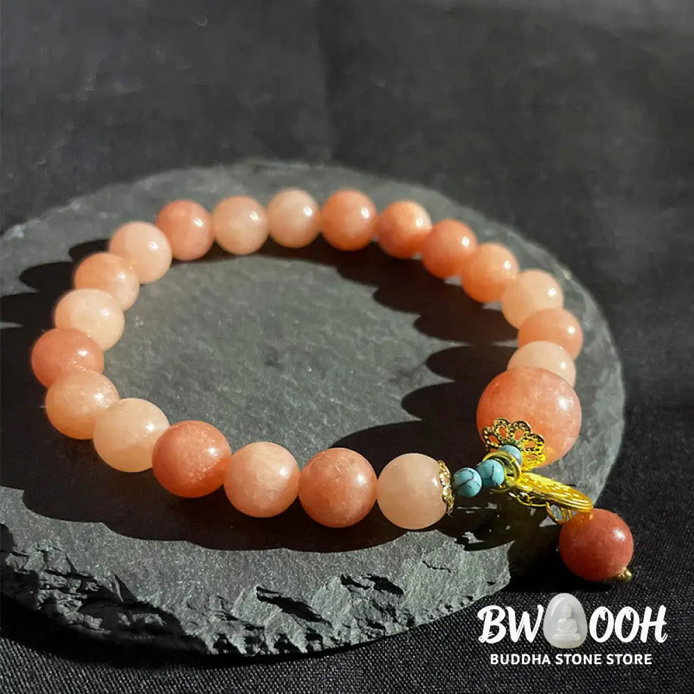 Buddha Stones Natural Orange Stone Turquoise Fu Character Charm Luck Fortune Bracelet - BWOOOH - Natural Stone(Wrist