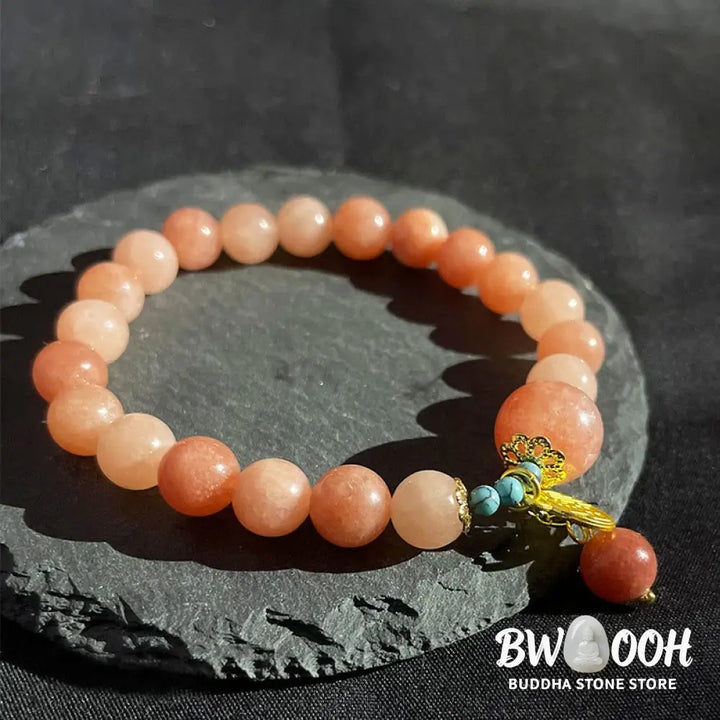 Buddha Stones Natural Orange Stone Turquoise Fu Character Charm Luck Fortune Bracelet - BWOOOH - Natural Stone(Wrist