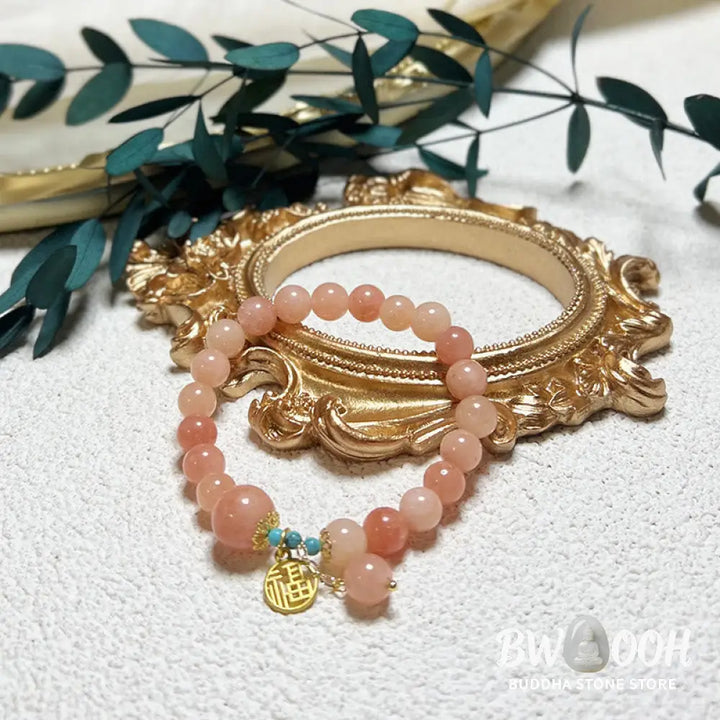 Buddha Stones Natural Orange Stone Turquoise Fu Character Charm Luck Fortune Bracelet - BWOOOH - Natural Stone(Wrist