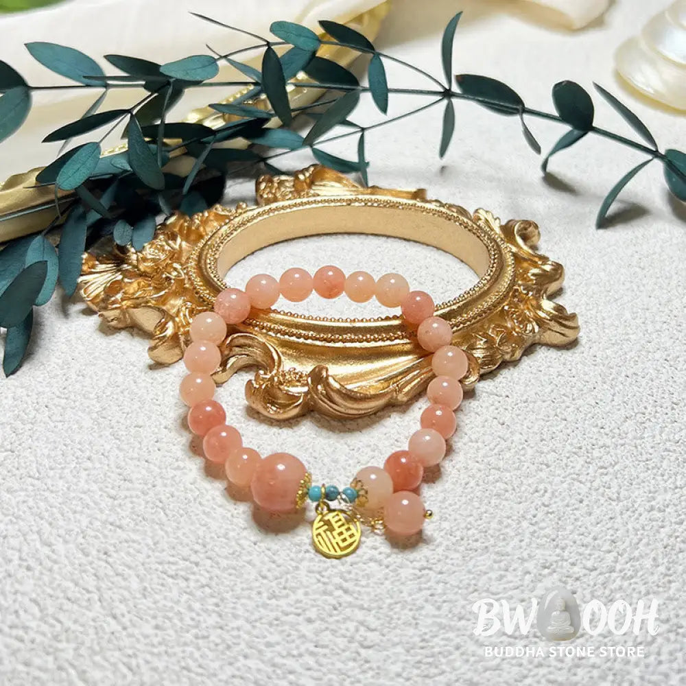 Buddha Stones Natural Orange Stone Turquoise Fu Character Charm Luck Fortune Bracelet - BWOOOH - Natural Stone(Wrist