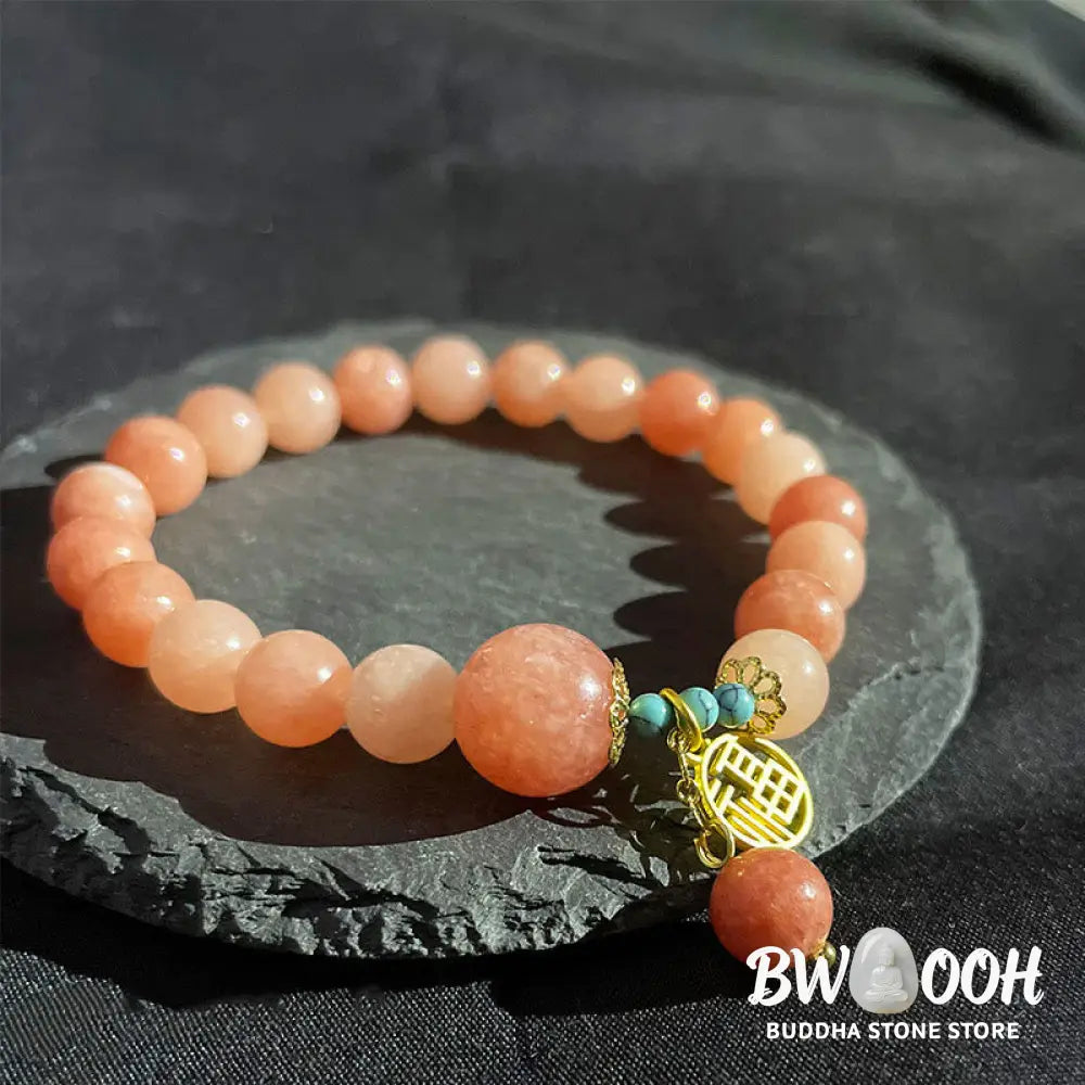 Buddha Stones Natural Orange Stone Turquoise Fu Character Charm Luck Fortune Bracelet - BWOOOH - Natural Stone(Wrist