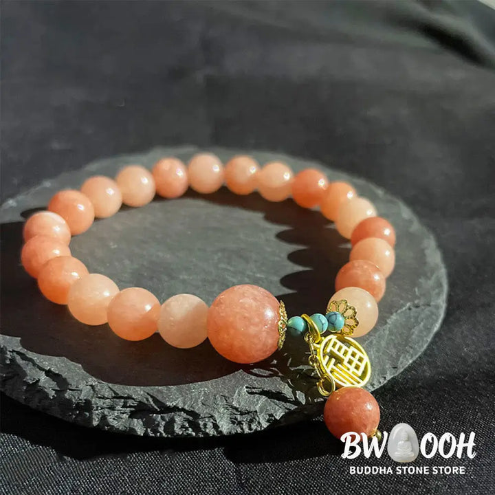 Buddha Stones Natural Orange Stone Turquoise Fu Character Charm Luck Fortune Bracelet - BWOOOH - Natural Stone(Wrist