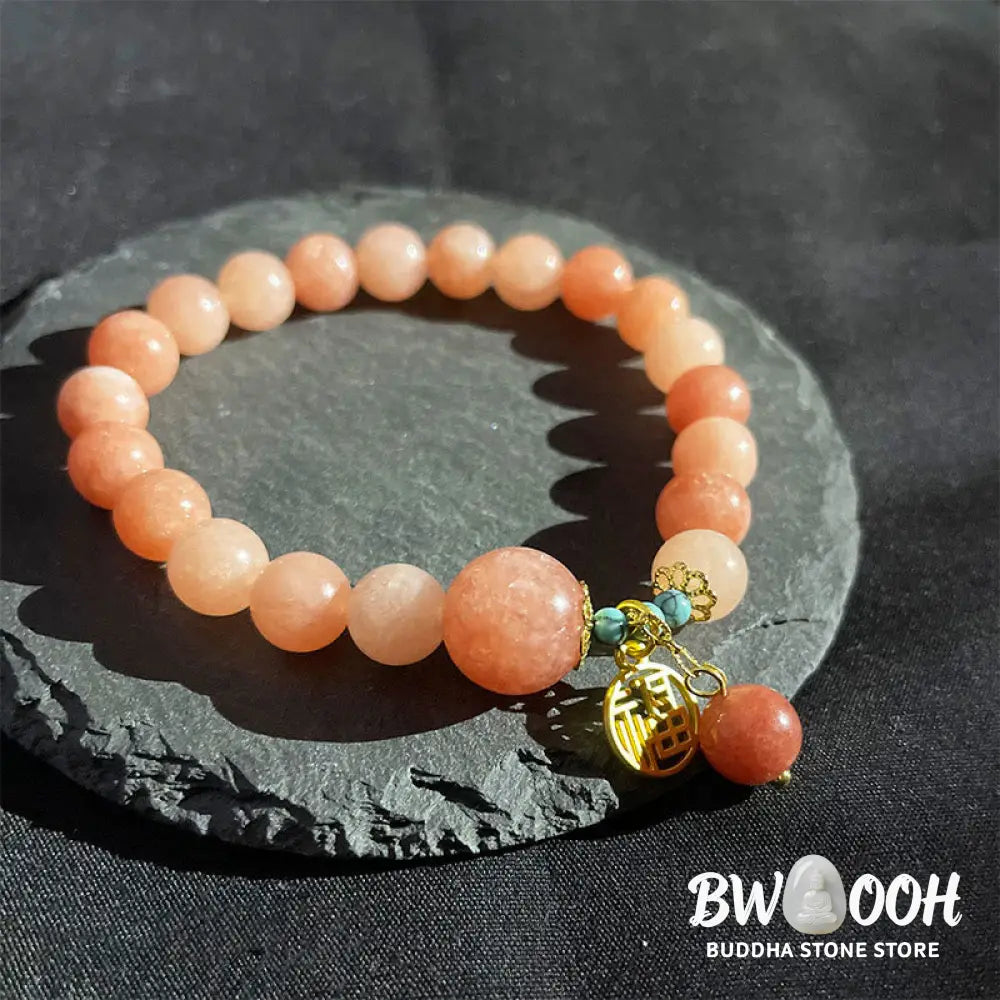 Buddha Stones Natural Orange Stone Turquoise Fu Character Charm Luck Fortune Bracelet - BWOOOH - Natural Stone(Wrist