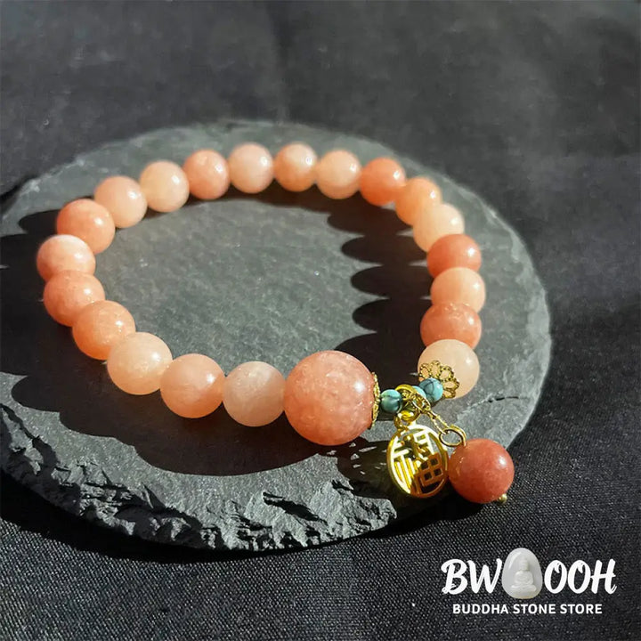 Buddha Stones Natural Orange Stone Turquoise Fu Character Charm Luck Fortune Bracelet - BWOOOH - Natural Stone(Wrist