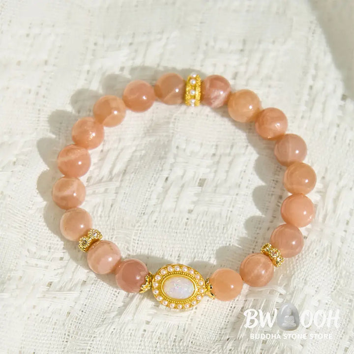 Buddha Stones Natural Peach Moonstone Adjustable Soothing Bracelet - BWOOOH - Peach Moonstone(Wrist Circumference: