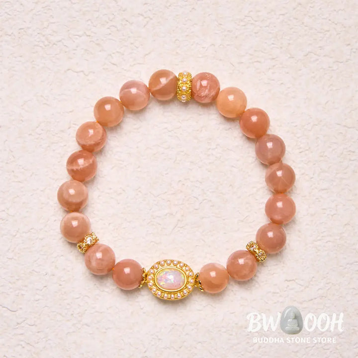 Buddha Stones Natural Peach Moonstone Adjustable Soothing Bracelet - BWOOOH - Peach Moonstone(Wrist Circumference: