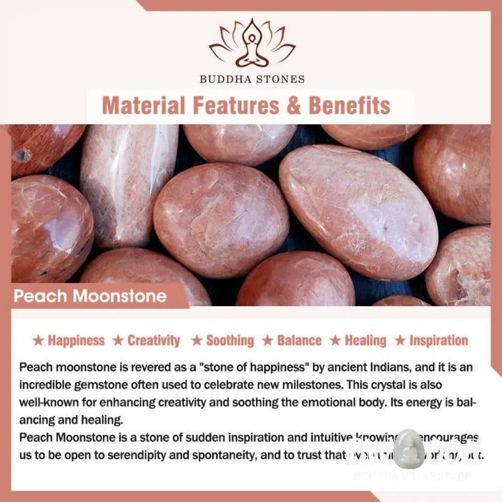 Buddha Stones Natural Peach Moonstone Adjustable Soothing Bracelet - BWOOOH - Peach Moonstone(Wrist Circumference: