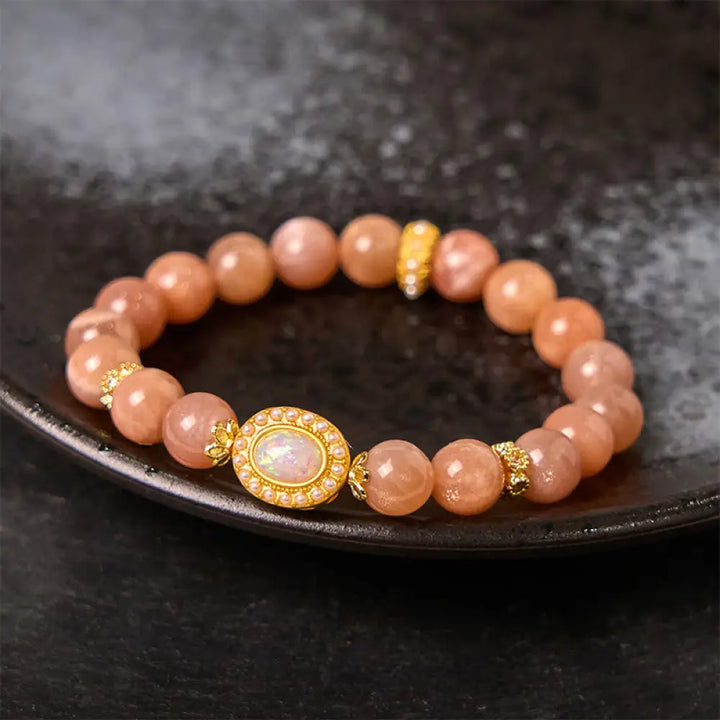 BWOOOH Natural Peach Moonstone Adjustable Soothing Bracelet — Moonstone crystal healing bracelet for spiritual healing and...