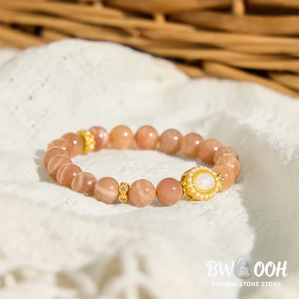 Buddha Stones Natural Peach Moonstone Adjustable Soothing Bracelet - BWOOOH - Peach Moonstone(Wrist Circumference: