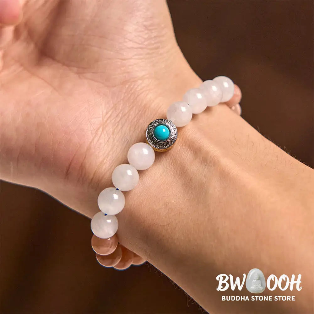 Buddha Stones Natural Peach Moonstone Aquamarine Soothing Bracelet - BWOOOH - Peach Moonstone(Wrist Circumference: