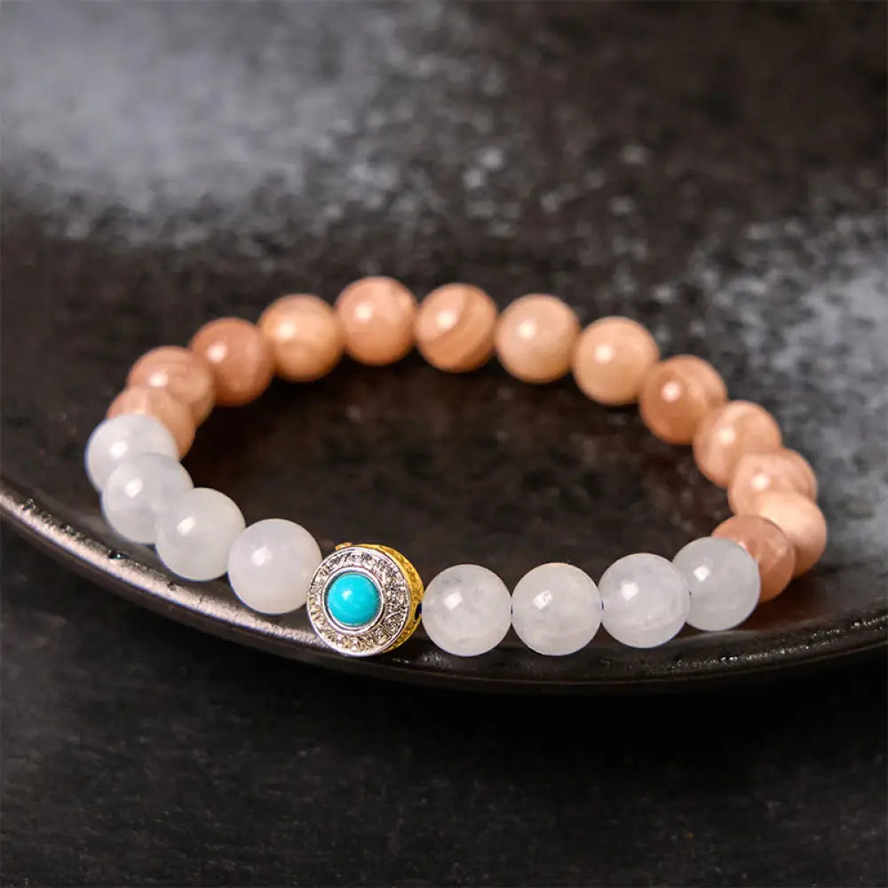 BWOOOH Natural Peach Moonstone Aquamarine Soothing Bracelet — Moonstone crystal healing bracelet for spiritual healing and...