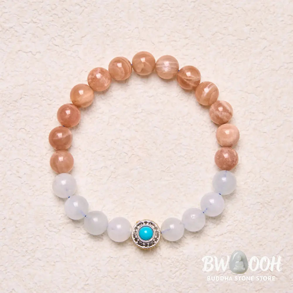 Buddha Stones Natural Peach Moonstone Aquamarine Soothing Bracelet - BWOOOH - Peach Moonstone(Wrist Circumference: