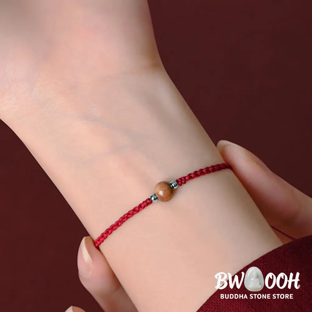 Buddha Stones Natural Peach Wood Bead Luck Braided Bracelet Anklet - BWOOOH - Bracelet Anklet