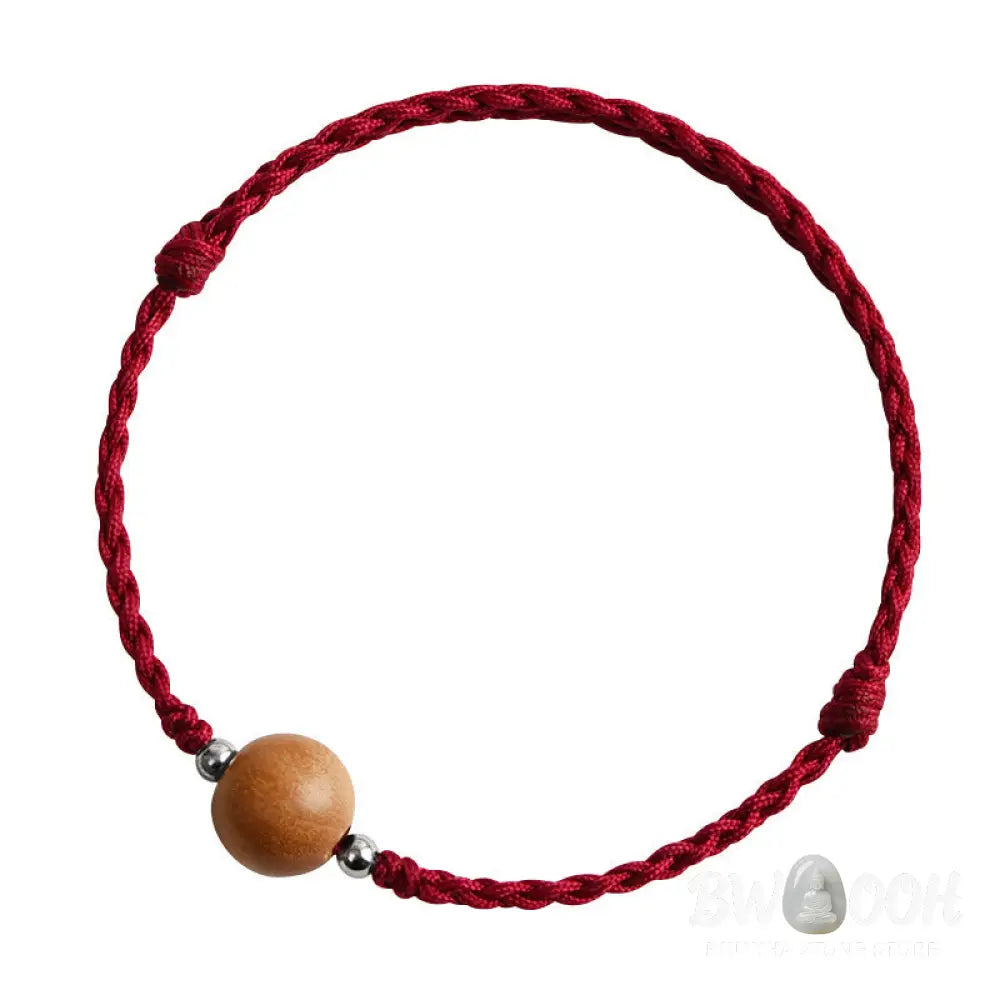 Buddha Stones Natural Peach Wood Bead Luck Braided Bracelet Anklet - BWOOOH - Bracelet Anklet