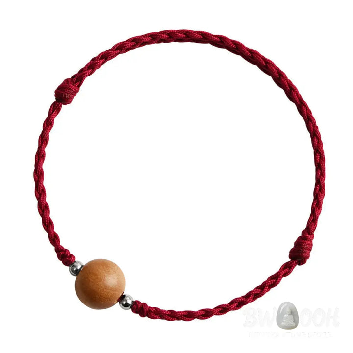 Buddha Stones Natural Peach Wood Bead Luck Braided Bracelet Anklet - BWOOOH - Bracelet Anklet
