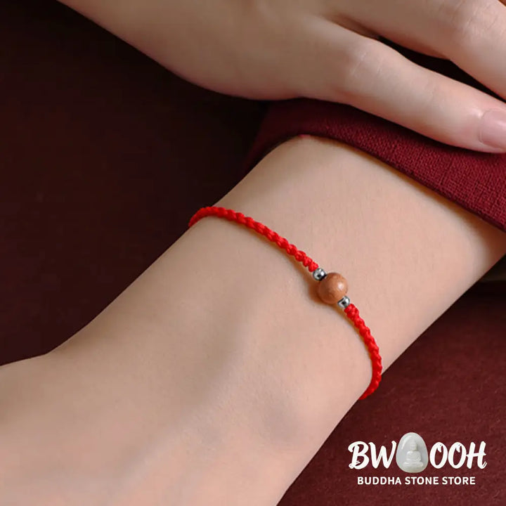 Buddha Stones Natural Peach Wood Bead Luck Braided Bracelet Anklet - BWOOOH - Bracelet Anklet