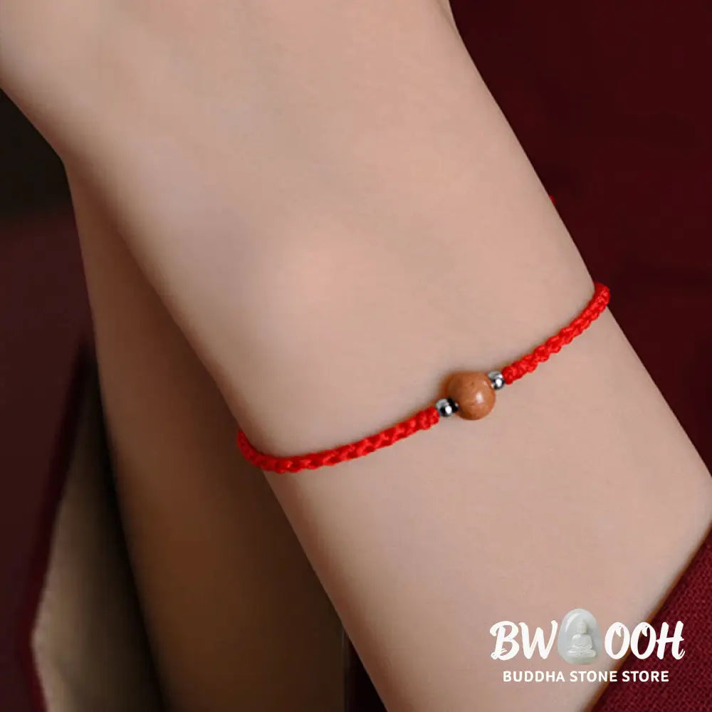 Buddha Stones Natural Peach Wood Bead Luck Braided Bracelet Anklet - BWOOOH - Bracelet Anklet
