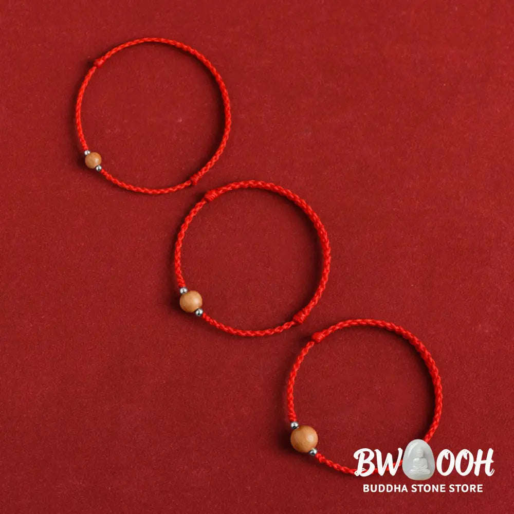 Buddha Stones Natural Peach Wood Bead Luck Braided Bracelet Anklet - BWOOOH - Bracelet Anklet