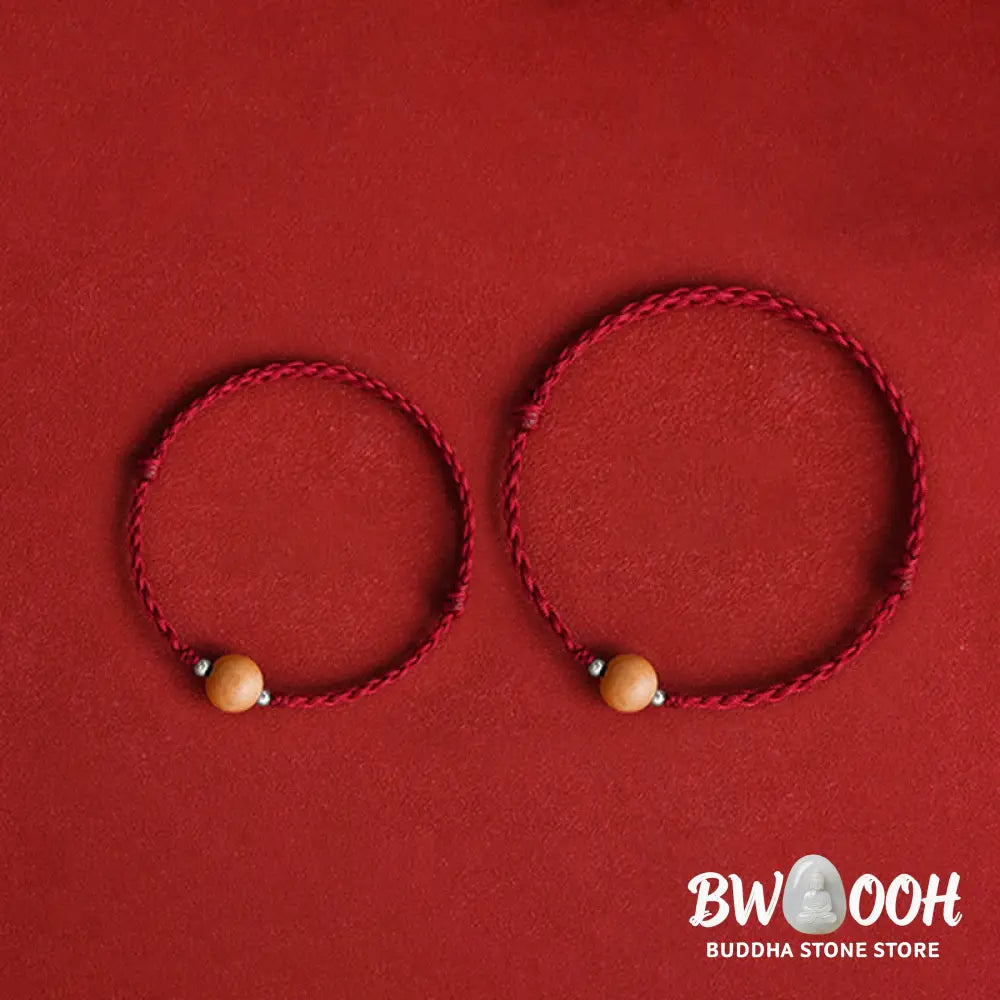 Buddha Stones Natural Peach Wood Bead Luck Braided Bracelet Anklet - BWOOOH - Bracelet Anklet