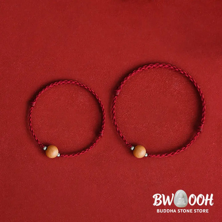 Buddha Stones Natural Peach Wood Bead Luck Braided Bracelet Anklet - BWOOOH - Bracelet Anklet