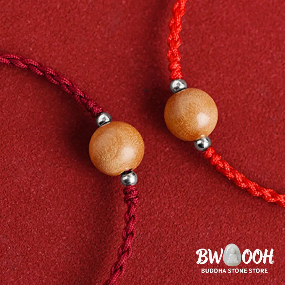Buddha Stones Natural Peach Wood Bead Luck Braided Bracelet Anklet - BWOOOH - Bracelet Anklet