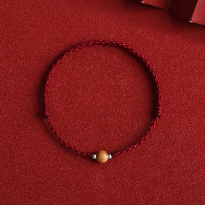 BWOOOH Natural Peach Wood Bead Luck Braided Bracelet Anklet - BWOOOH - Dark Red Rope / 6mm / Bracelet(Wrist