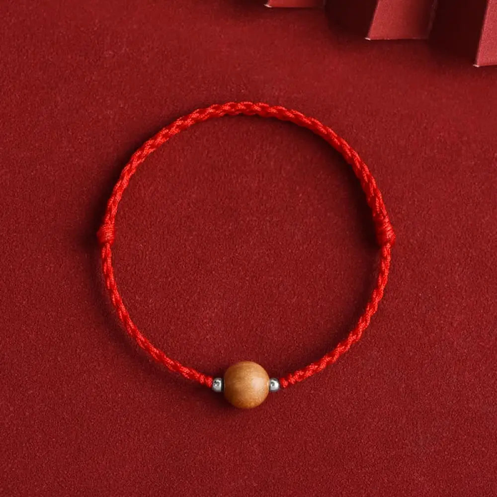 Buddha Stones Natural Peach Wood Bead Luck Braided Bracelet Anklet - BWOOOH - Red Rope / 10mm / Bracelet(Wrist