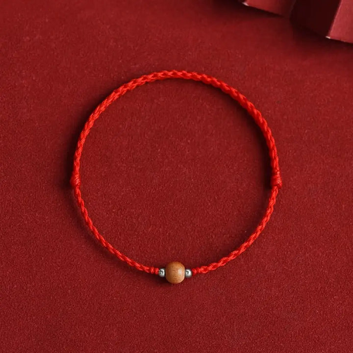 Buddha Stones Natural Peach Wood Bead Luck Braided Bracelet Anklet - BWOOOH - Red Rope / 6mm / Bracelet(Wrist
