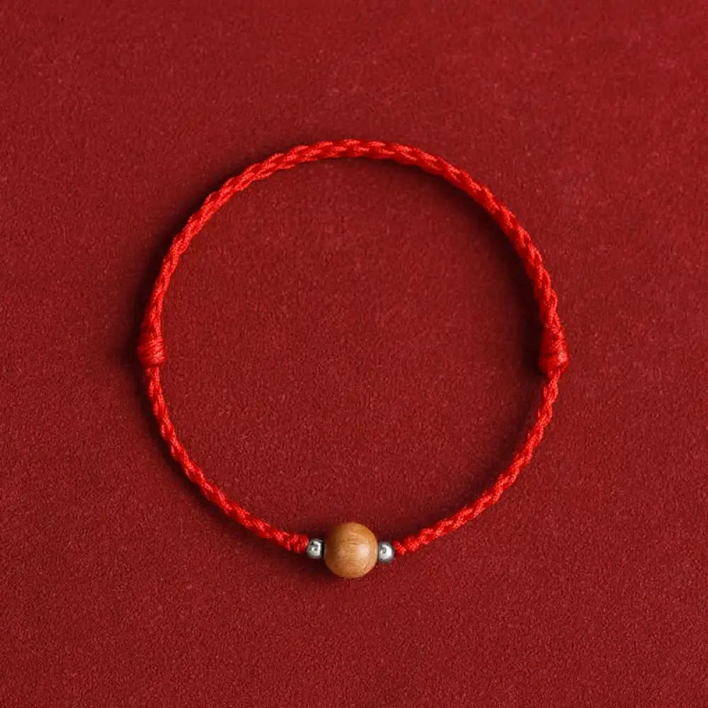 Buddha Stones Natural Peach Wood Bead Luck Braided Bracelet Anklet - BWOOOH - Red Rope / 8mm / Bracelet(Wrist
