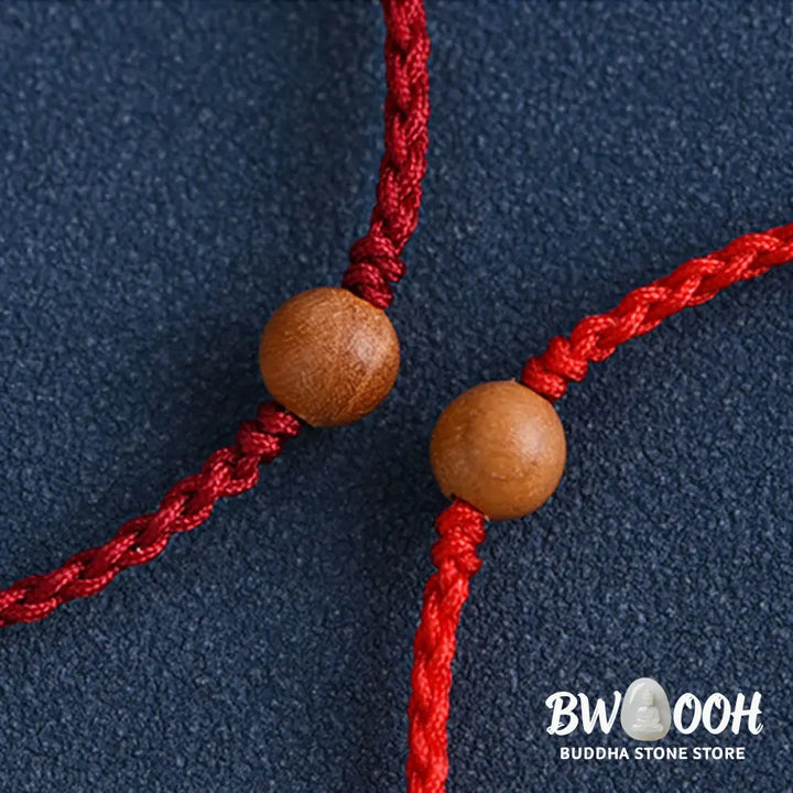 Buddha Stones Natural Peach Wood Bead Ward Off Evil Spirits Braided Bracelet - BWOOOH - Bracelet Anklet
