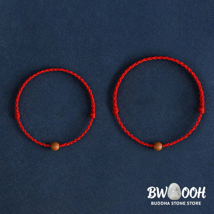 Buddha Stones Natural Peach Wood Bead Ward Off Evil Spirits Braided Bracelet - BWOOOH - Bracelet Anklet