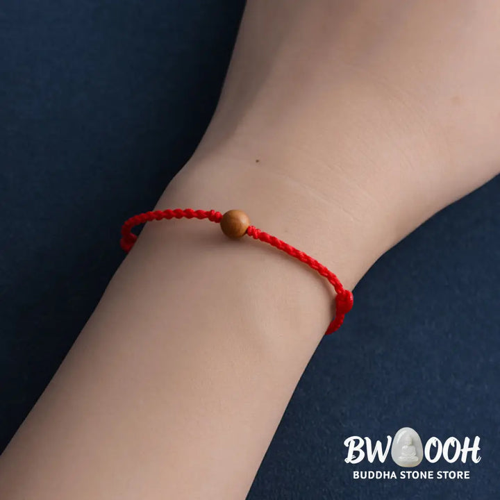 Buddha Stones Natural Peach Wood Bead Ward Off Evil Spirits Braided Bracelet - BWOOOH - Bracelet Anklet