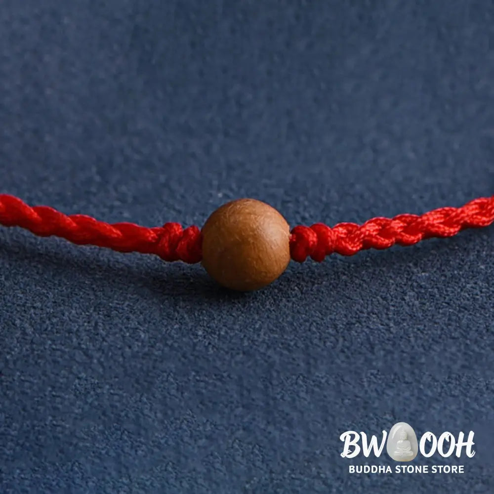 Buddha Stones Natural Peach Wood Bead Ward Off Evil Spirits Braided Bracelet - BWOOOH - Bracelet Anklet
