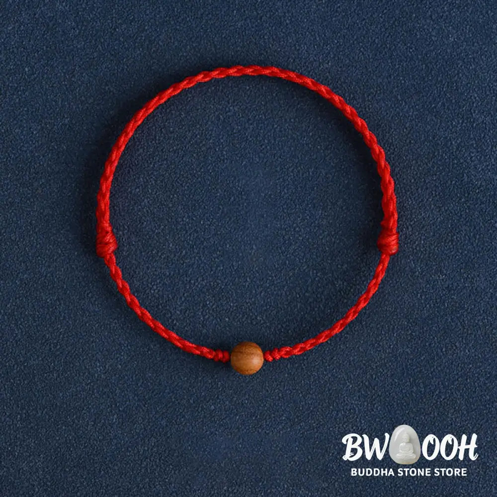 Buddha Stones Natural Peach Wood Bead Ward Off Evil Spirits Braided Bracelet - BWOOOH - Bracelet Anklet