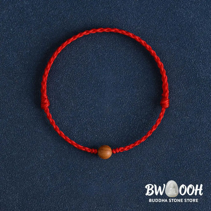 Buddha Stones Natural Peach Wood Bead Ward Off Evil Spirits Braided Bracelet - BWOOOH - Bracelet Anklet