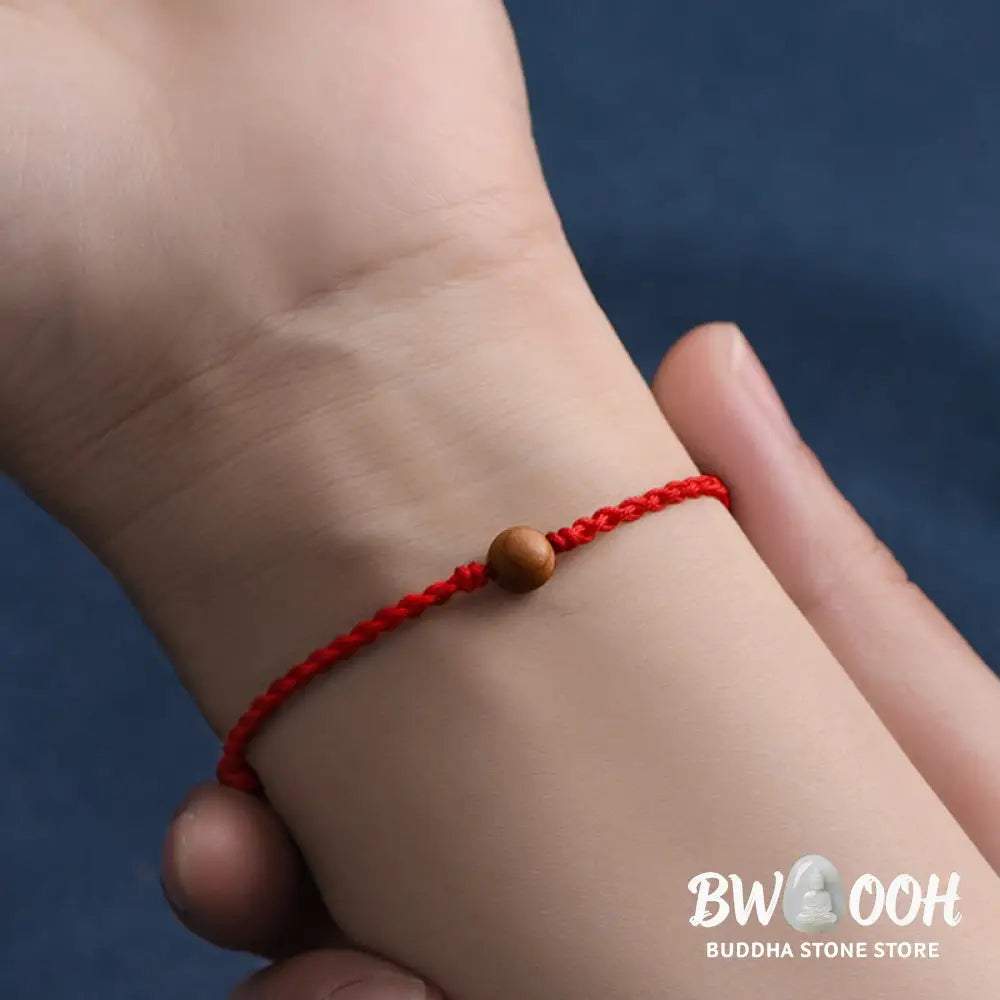 Buddha Stones Natural Peach Wood Bead Ward Off Evil Spirits Braided Bracelet - BWOOOH - Bracelet Anklet